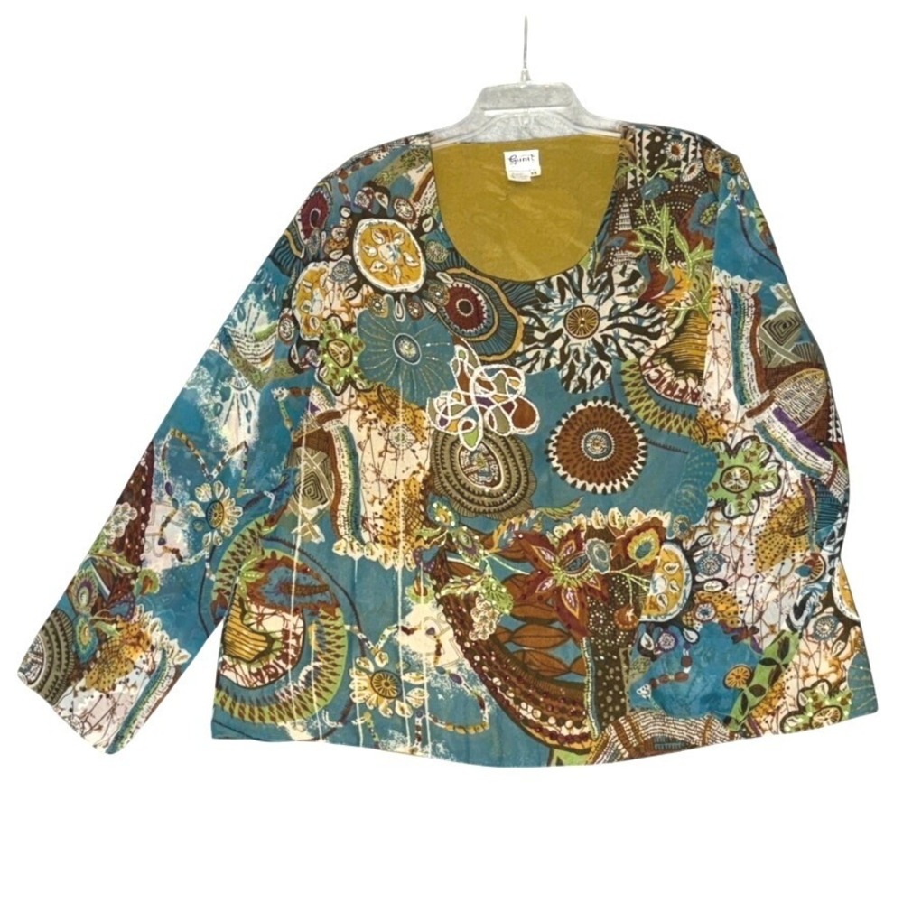 Gunit‎ Fashions NY Women's 2X Abstract Print Long Sleeve Top boho beaded flowy